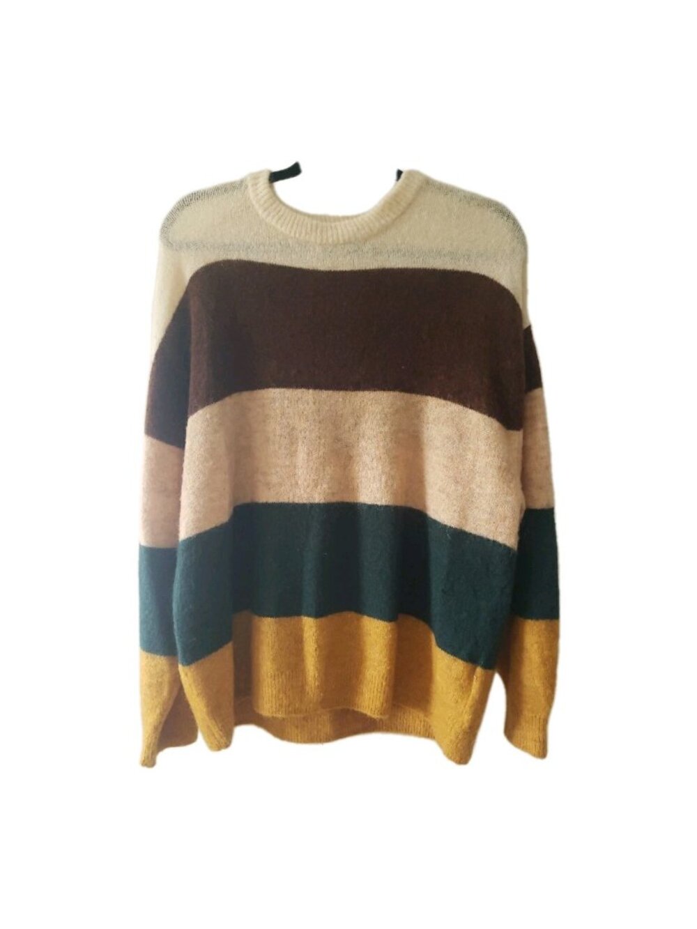 H&M Sweater Oversized Pullover Crew Wool Mohair Rugby Stripe S Preppy